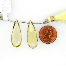 Lemon Quartz Drops Almond Shape 30x11mm Drilled Beads Matching Pair