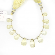 Lemon Quartz Drops Briolette Shape 13x7mm To 8x5mm Drilled Beads 11 Pieces Line