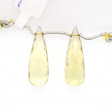 Lemon Quartz Drops Briolette Shape 30X10mm Drilled Beads Matching Pair