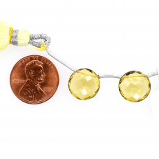Lemon Quartz Drops Coin Shape 12mm Drilled Beads Matching Pair