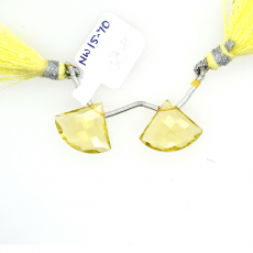 Lemon Quartz Drops Fan Shape 15X17mm Drilled Beads Matching Pair