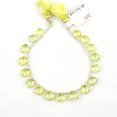 Lemon Quartz Drops Heart Shape 7x7mm to 8x8mm Drilled Beads 17 Pieces Line