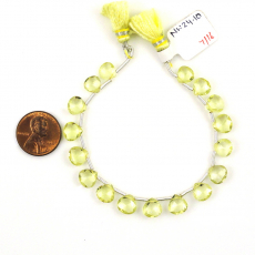 Lemon Quartz Drops Heart Shape 7x7mm to 8x8mm Drilled Beads 17 Pieces Line
