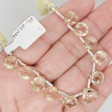Lemon Quartz Drops Heart Shape 9x9mm Drilled Beads 11  Pieces Line