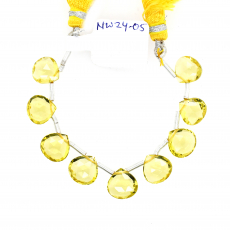 Lemon Quartz Drops Heart Shape 9x9mm to 10x10mm Drilled Beads 9 Pieces Line