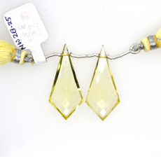 Lemon Quartz Drops Shield Shape 33x15mm Drilled Beads Matching Pair
