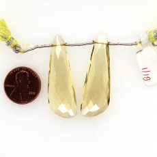 Lemon Quartz Wing Shape 32x15mm Drilled Bead Matching Pair