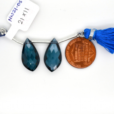 London Blue Hydro Drop Leaf Shape 21x11mm Drilled Bead Matching Pair
