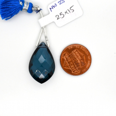London Blue Hydro Drop Leaf Shape 25x15mm Drilled Bead Single Piece