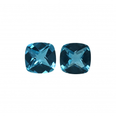 London Blue Topaz Cushion Checkerboard Top 7mm Matching Pair Approximately 3.10 Carat