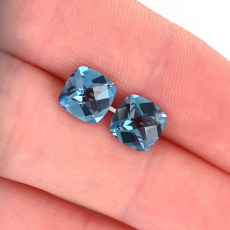 London Blue Topaz Cushion Checkerboard Top 7mm Matching Pair Approximately 3.18 Carat