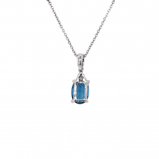 London Blue Topaz Oval 0.85 Carat Pendant with Accent Diamonds in 14K White Gold ( Chain Not Included )