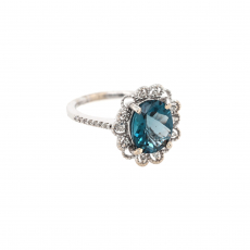 London Blue Topaz Oval 3.25 Carat Ring with Accent Diamonds in 14K White Gold