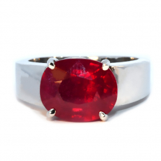 Madagascar Ruby East West Oval 5.44 Carat Ring In 14K White Gold.