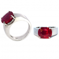 Madagascar Ruby East West Oval 5.44 Carat Ring In 14K White Gold.