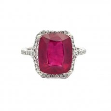 Madagascar Ruby Emerald Cushion 8.50 Carat Ring With Diamond Accent in 14K White Gold (RG3326)