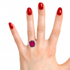 Madagascar Ruby Emerald Cushion 8.50 Carat Ring With Diamond Accent in 14K White Gold (RG3326)