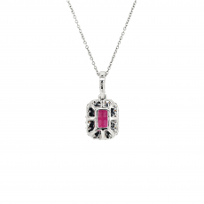 Madagascar Ruby Emerald Cut 2.46 Carat Pendant in 14K White Gold with Accent Diamonds