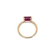 Madagascar Ruby Emerald Cut 2.80 Carat Ring with Accent Diamonds in 14K Yellow Gold