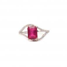 Madagascar Ruby Emerald Cut 2.95 Carat Ring In 14K White Gold With Accented Diamonds