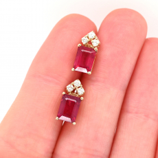 Madagascar Ruby Emerald Cut 3.28 Carat Earrings in 14K Yellow Gold with Accent Diamonds