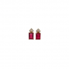 Madagascar Ruby Emerald Cut 3.28 Carat Earrings in 14K Yellow Gold with Accent Diamonds