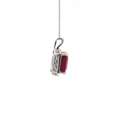 Madagascar Ruby Emerald Cut 5.68carat Pendant With Accent Diamond  In 14k  White Gold