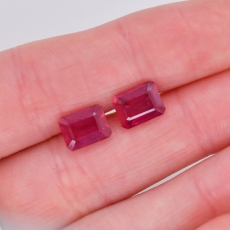 Madagascar Ruby Emerald Cut 8x6mm Matching Pair Approximately 4.50 Carat