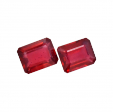 Madagascar Ruby Emerald Cut 9x7mm Matching Pair Approximately 6.40 Carat
