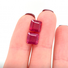 Madagascar Ruby Emerald Square 7mm Matching Pair Approximately 5.20 Carat