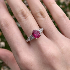 Madagascar Ruby Oval 1.45 Carat Ring in 14K White Gold with Accent Diamonds