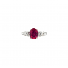 Madagascar Ruby Oval 1.45 Carat Ring in 14K White Gold with Accent Diamonds