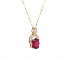 Madagascar Ruby Oval 1.59 Carat Pendant In 14k Yellow Gold With Accent Diamonds