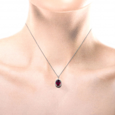 Madagascar Ruby Oval 1.60 Carat Pendant In 14k White Gold With Accent Diamonds