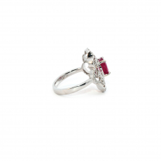 Madagascar Ruby Oval 1.70 Carat Ring In14K White Gold With Accented Diamonds