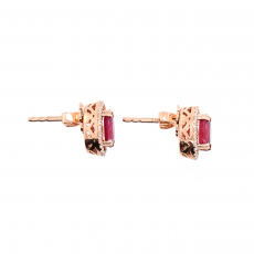 Madagascar Ruby Oval 2.02 Carat With Diamond Accent Earring in 14K Rose Gold
