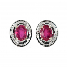 Madagascar Ruby Oval 2.27 Carat With Accent Diamonds Stud Earring In 14k White Gold