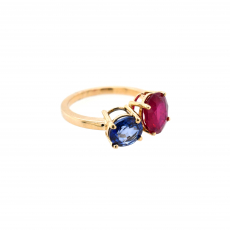 Madagascar Ruby Oval 2.40 Carat and Nigerian Blue Sapphire Round 1.71 Carat Ring in 14K Yellow Gold