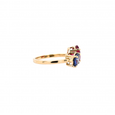 Madagascar Ruby Oval 2.40 Carat and Nigerian Blue Sapphire Round 1.71 Carat Ring in 14K Yellow Gold