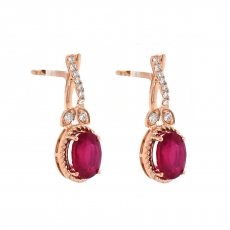 Madagascar Ruby Oval 3.10 Carat With Diamond Accent Earring in 14K Rose Gold
