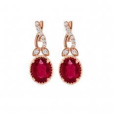 Madagascar Ruby Oval 3.10 Carat With Diamond Accent Earring in 14K Rose Gold