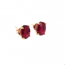 Madagascar Ruby Oval 3.59 Carat Stud Earring In 14K Yellow Gold
