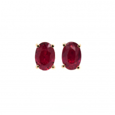 Madagascar Ruby Oval 3.59 Carat Stud Earring In 14K Yellow Gold