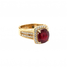 Madagascar Ruby Oval 4.76 Carat Ring with Accent Diamonds in 14K Yellow Gold