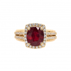 Madagascar Ruby Oval 4.76 Carat Ring with Accent Diamonds in 14K Yellow Gold