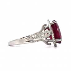 Madagascar Ruby Oval 6.86 Carat Ring In 14K White Gold accented With Diamonds