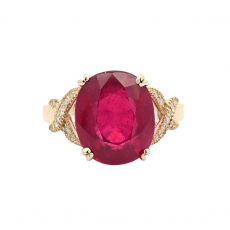 Madagascar Ruby Oval 9.53 Carat Ring With Diamond Accent in 14K Yellow Gold (RG2206)