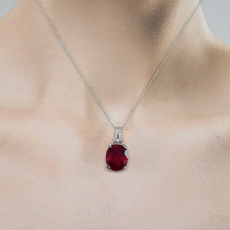 Madagascar Ruby Oval Shape 9.92 Carat Pendant with Accent Diamond in 14K White Gold ( Chain Not Included )