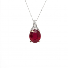Madagascar Ruby Oval Shape 9.92 Carat Pendant with Accent Diamond in 14K White Gold ( Chain Not Included )