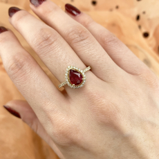 Madagascar Ruby Pear Shape 1.33 Carat Ring with Accent Diamonds in 14K Yellow Gold